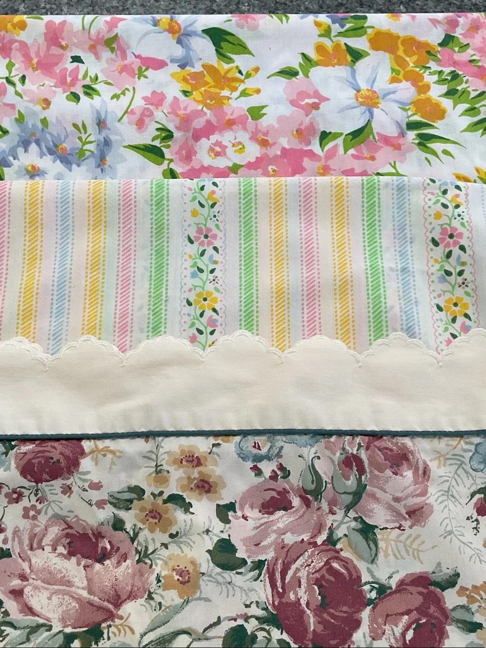 Set of three vintage pillowcases.